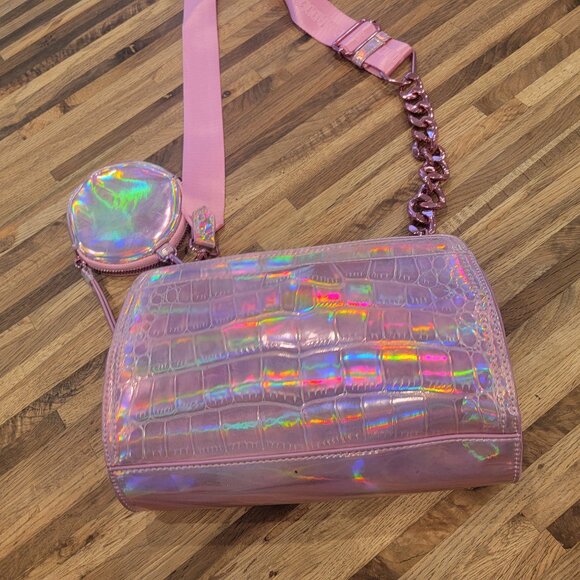 Steve Madden Blima Viral Pink Holographic Iridescent Crossbody Bag & Coin Pouch - Picture 9 of 16